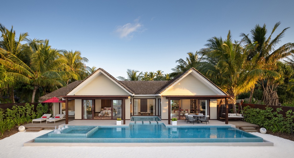 Luxury beach pool villa at Niyama Private Island Maldives with private swimming pool and tropical garden setting
