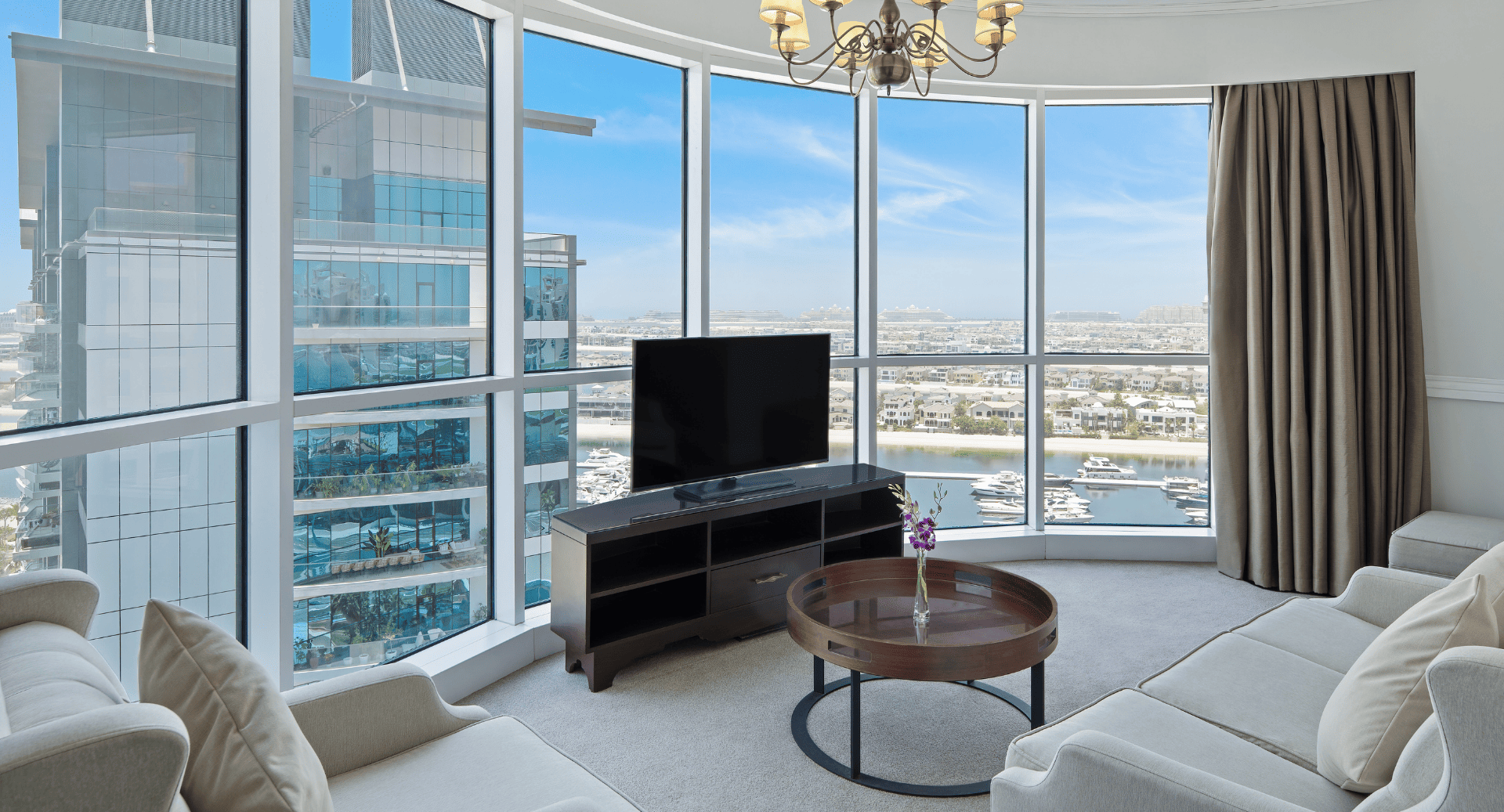 The palm view from the living from of the grand studio