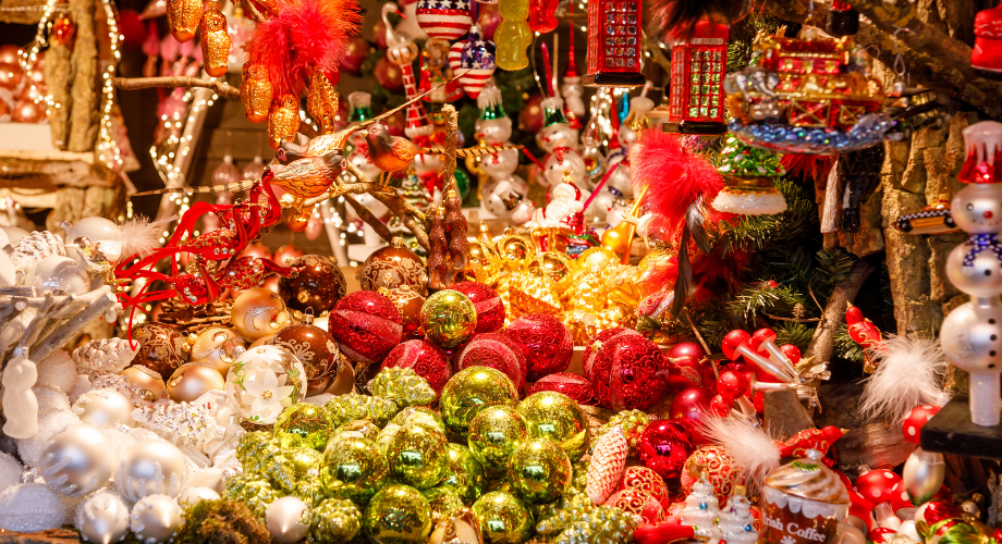 Christmas ornaments at Winterwelt Christmas market, Potsdamer Platz