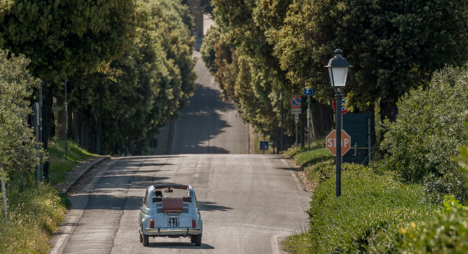 vintage Fiat 500 cabrio around Rome